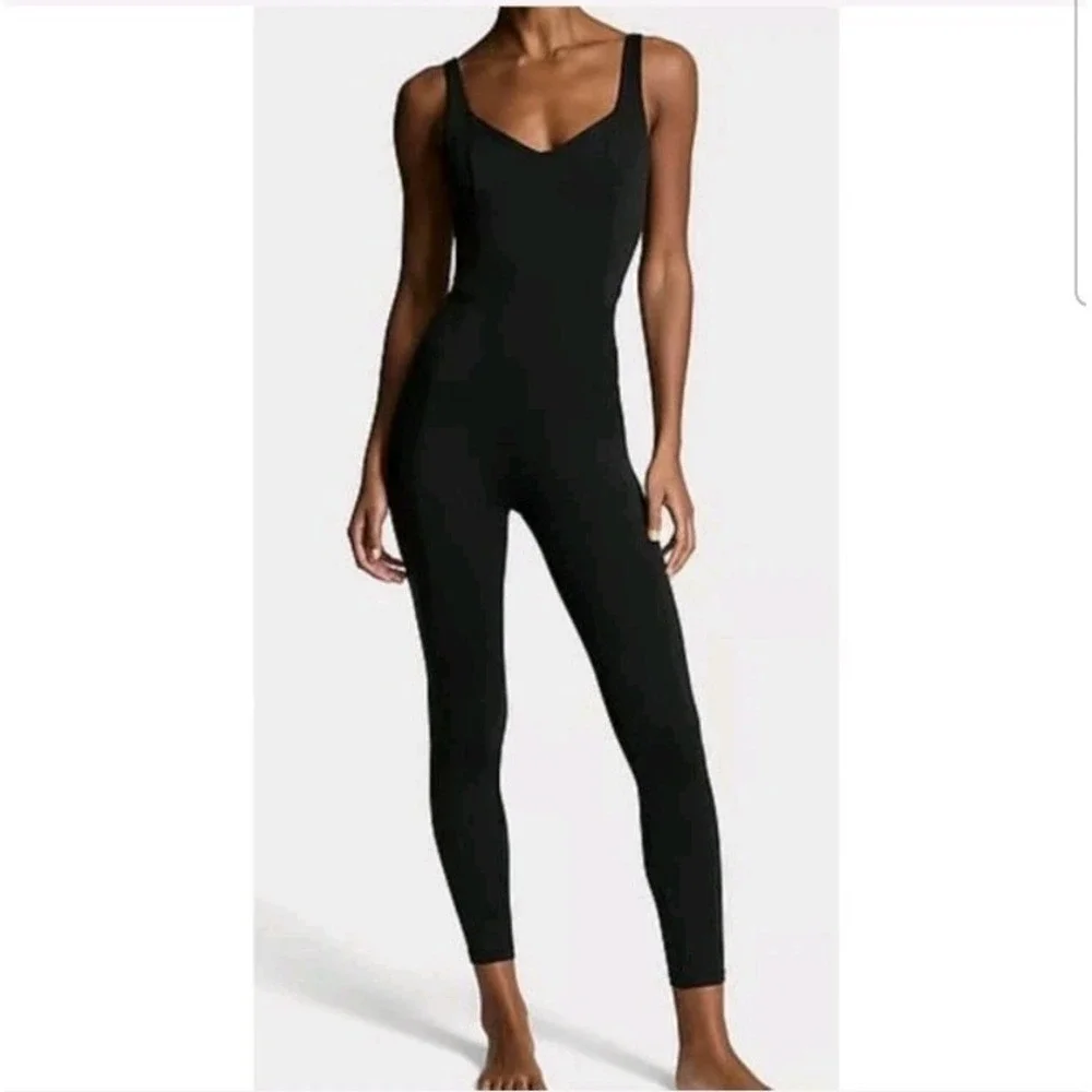 Victoria's Secret Black Solid Large Seamless‎ Workout Bodysuit Jumpsuit VSX